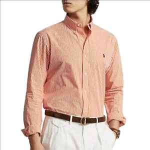 Polo Ralph Lauren Button Down Shirt Men XL Long Sleeve Orange White Striped